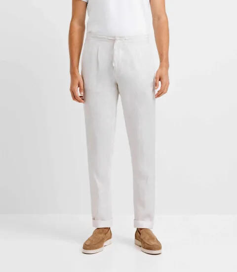 IZAC - Pantalon ville 100% lin blanc