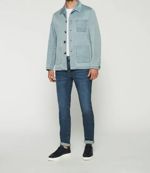IZAC - Veste en coton lin bleue AQUA