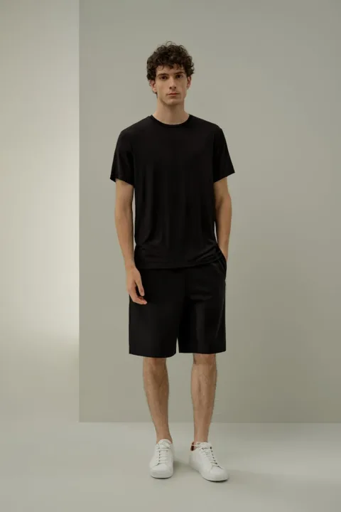 LILYSILK T-shirt Homme Soie Jersey Breeze Noir XXL Léger Respirant Confortable Été