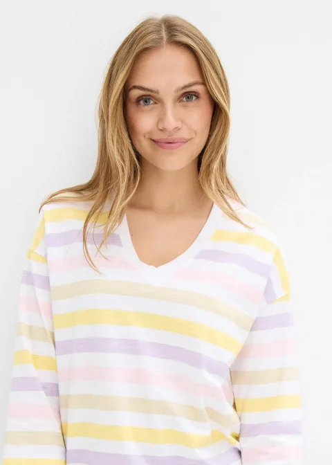 T-shirt en coton flammé, manches 3/4