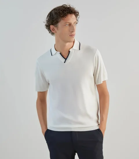 IZAC - Polo col ouvert en maille écru