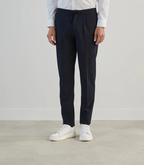 IZAC - Pantalon ville en tissu armuré marine