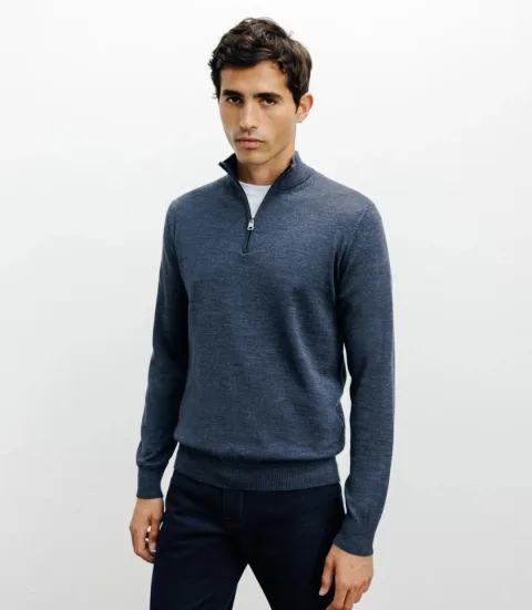 IZAC - Pull à col demi zippé indigo