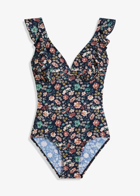 Maillot 1 pièce sculptant à volants, maintien léger