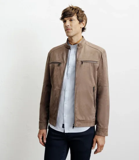 IZAC - Blouson motard taupe