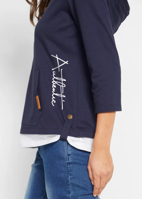 T-shirt à capuche, manches 3/4, 100% coton