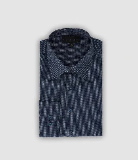 IZAC - Chemise slim imprimée marine blanc PATRICE