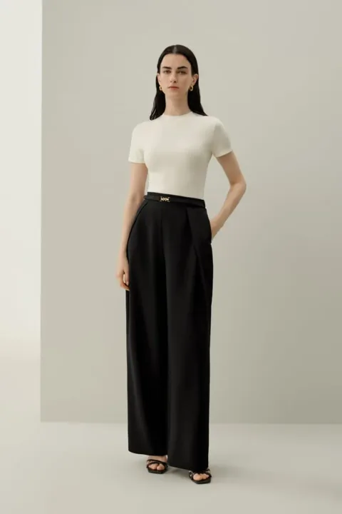 LILYSILK Femme Pantalon Large Soie Stretch Crêpe Élégant Noir Taille 36