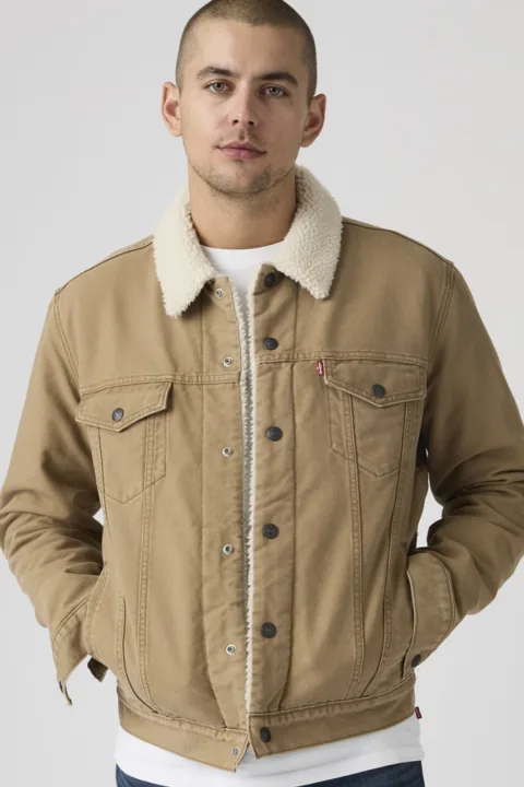 Levi's Veste Trucker Type III Sherpa - Homme - Bleu / Give It A Rinse Sherpa - 2XL