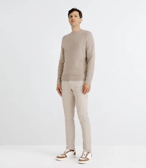 IZAC - Pull col rond jeux de point beige