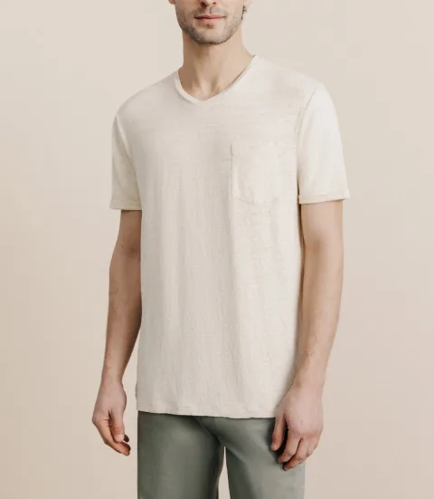 IZAC - T-shirt col V 100% lin naturel