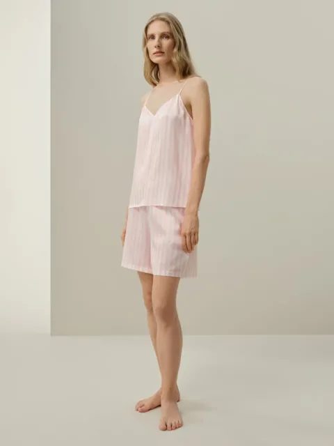 LILYSILK Femme Pyjama Caraco en Soie Charmeuse 19 Momme Rayé Rose Pâle Taille S