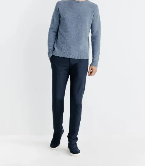 IZAC - Pull lambswool col rond bleu indigo