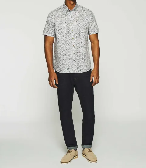 IZAC - Chemise manches courtes à imprimé fleur blanche et bleue KIRAN