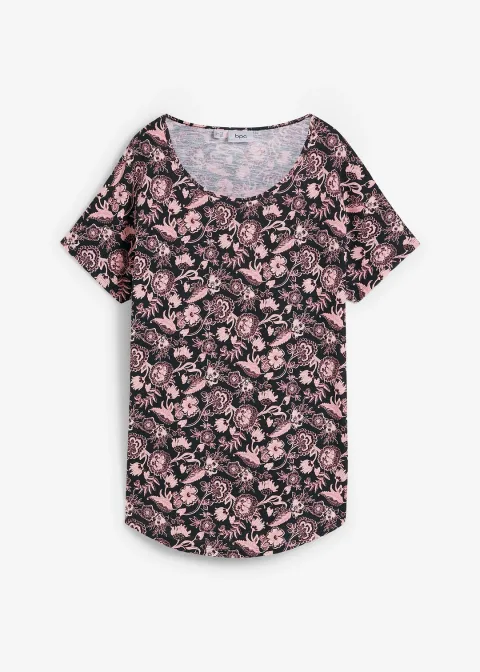T-shirt coton décontracté en fil flammé à base arrondie