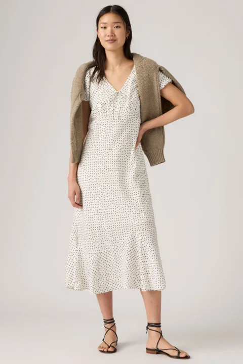 Levi's Lira Short Sleeve Midi Dress - Femme - Cream / Tovi Dot Egret Nylon - XS