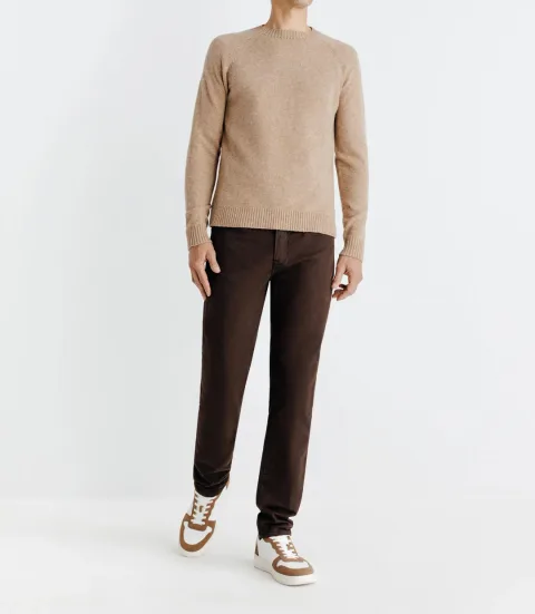 IZAC - Pull lambswool col rond camel