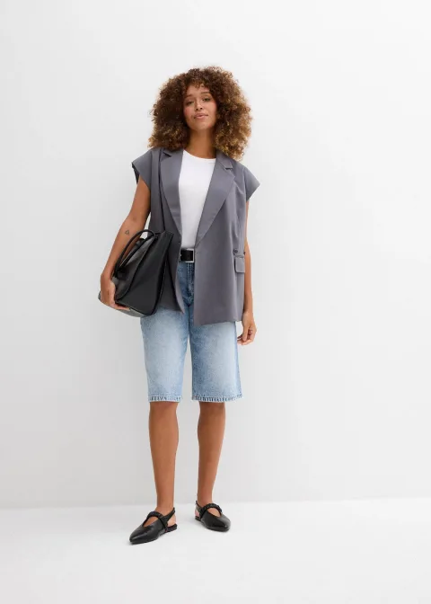 Bermuda en jean taille mi-haute, peu extensible