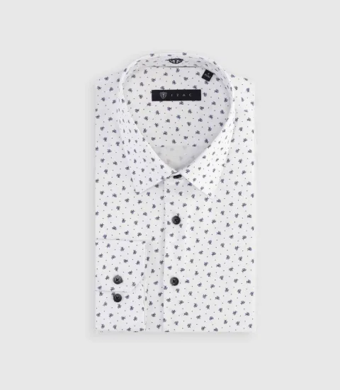 IZAC - Chemise à imprimé micro motifs blanc et marine MATT