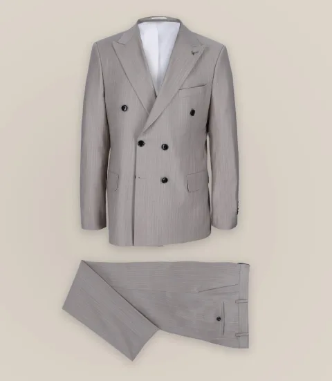 IZAC - Costume croisé à rayures beige
