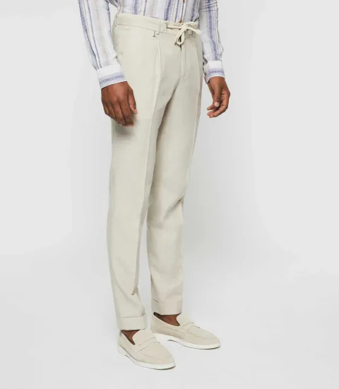 IZAC - Pantalon ville en lin beige ''Balicio''