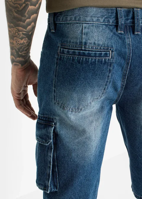 Bermuda cargo long en jean, loose