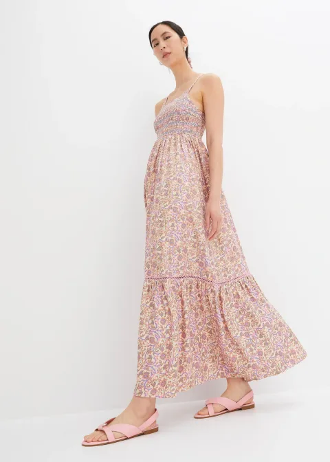 Robe longue smockée