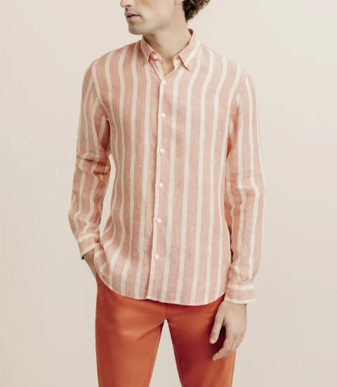 IZAC - Chemise rayée 100% lin orange