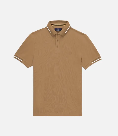 IZAC - Polo col rayé manches courtes beige GREGORY