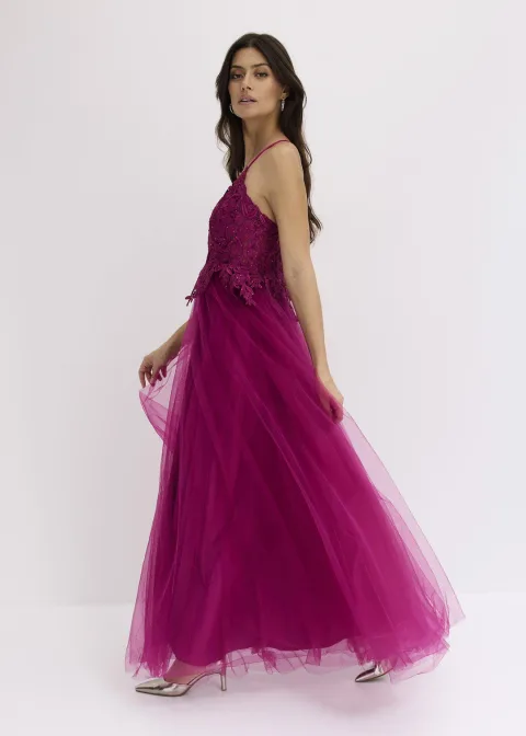 Robe longue en tulle délicat avec dentelle