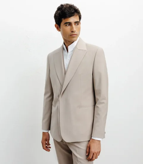 IZAC - Costume croisé double col beige
