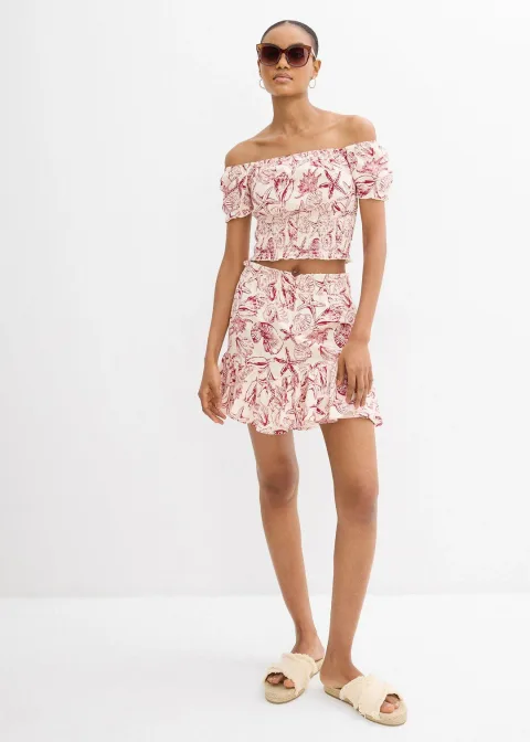 Blouse à encolure Bardot, 100% coton