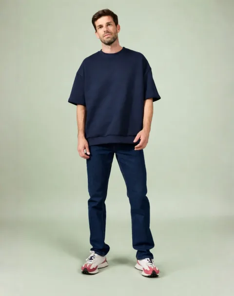 Sweat manches courtes Coton BIO - Marine - Lemahieu