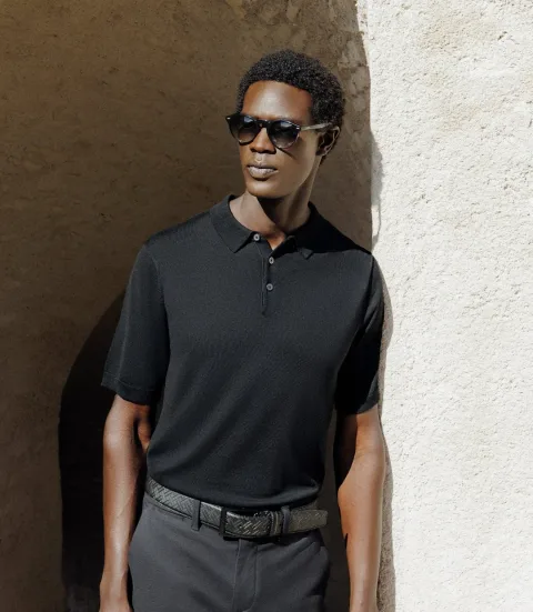 IZAC - Polo col boutonné en maille noir