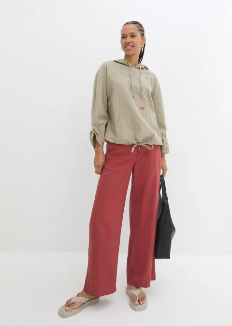 Blouse ample à capuche en lin mélangé