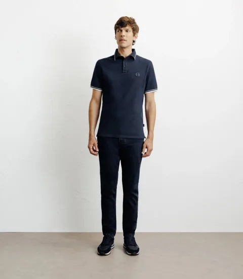 IZAC - Polo piqué boutonné marine