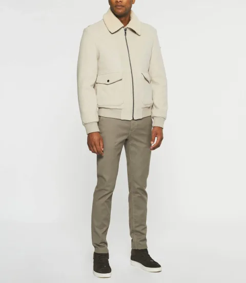 IZAC - Blouson en laine à col amovible mastic MATHIAS