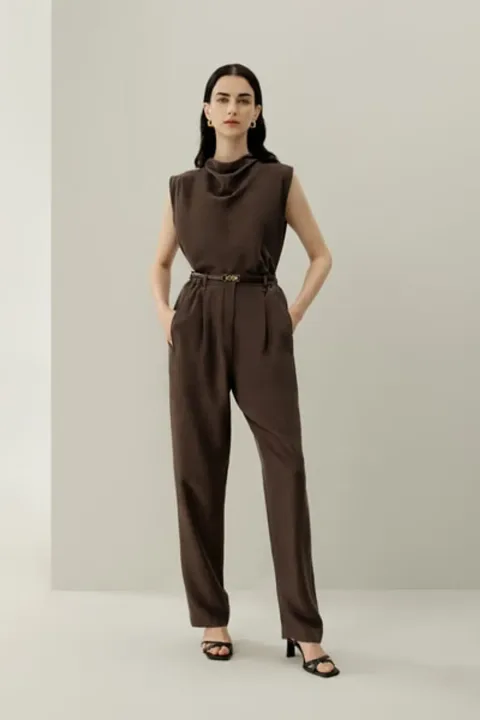 Pantalon Barrel Luxueux en Soie Habotai Lavage Sable pour Femmes