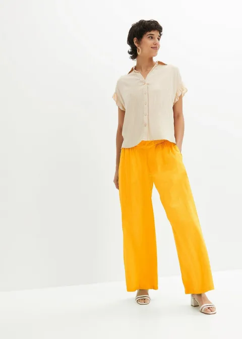 Pantalon large et léger à pinces en lin mélangé
