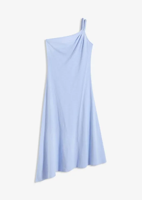 Robe en jersey coton à base asymétrique et détail nœud sur l’épaule