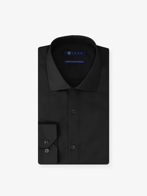 IZAC - Chemise ville en satin de coton noire