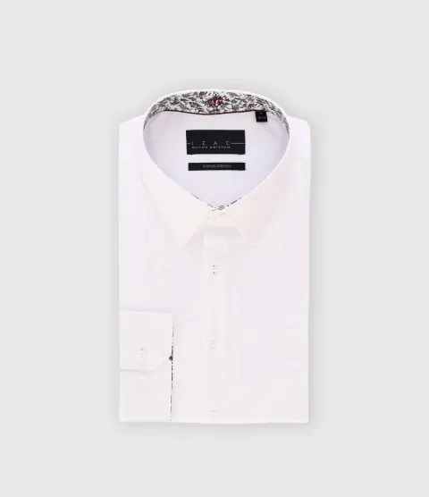 IZAC - Chemise slim unie blanche et bordeaux PENY