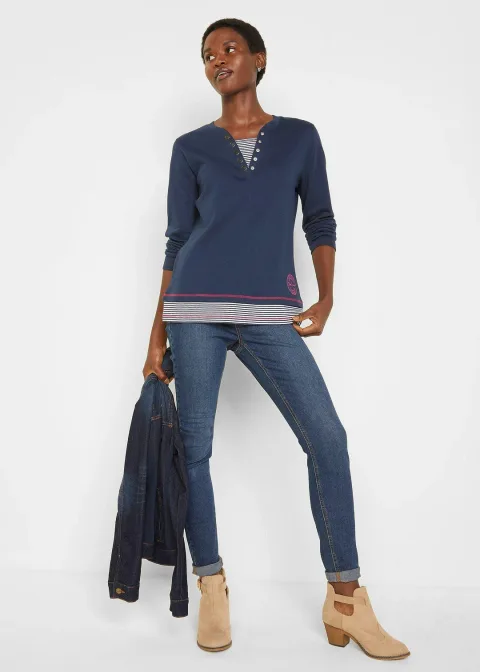 T-shirt coton manches longues style 2en1