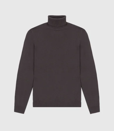 IZAC - Pull col roulé marron 100% mérinos