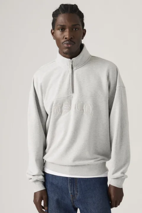 Levi's Sweat Shirt 1/4 Zip Boxy - Homme - Gris / Light Heather Grey - XL