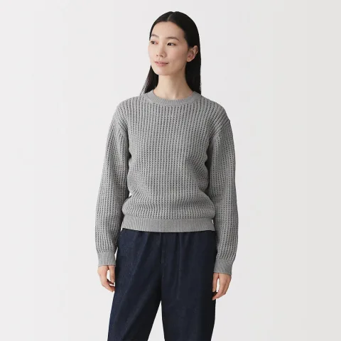 Pull à col ras du cou en tricot de coton mélangé pour femme