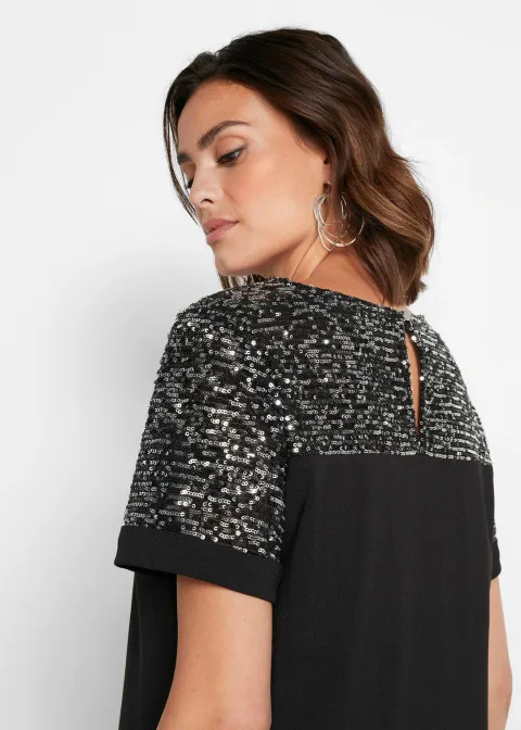 Robe courte avec empiècement à sequins
