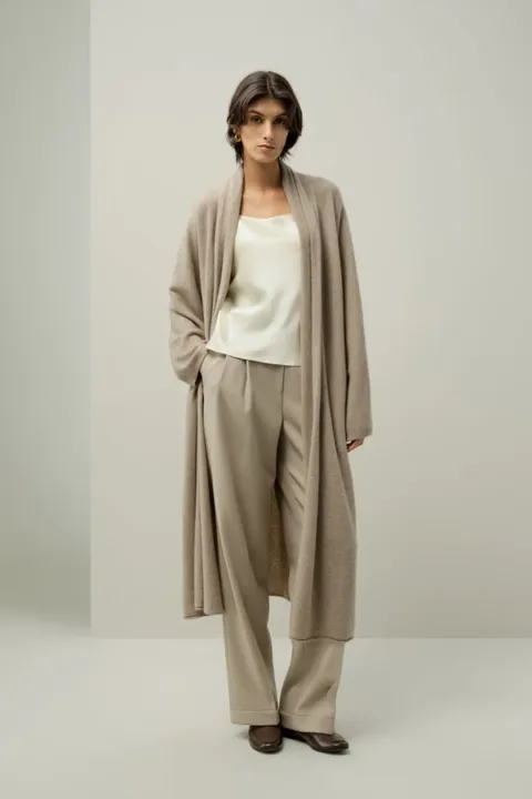 LILYSILK Cardigan En Cachemire Longueur Mollet Style Portefeuille Pour Un Ajustement Personnalisable Gravier L