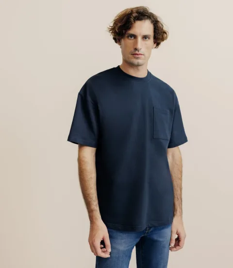 IZAC - T-shirt uni oversize col rond marine