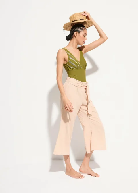 Pantalon de plage en gaze de coton, longueur 3/4